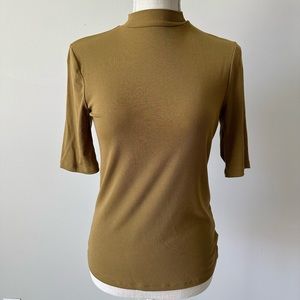 A New Day Mustard Color Half Sleeve Turtle Neck Slim Top- S